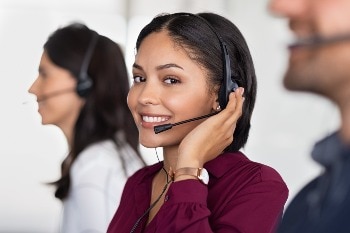 female with headset